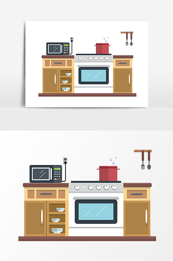 手繪廚房灶臺傢俱元素設計圖片下載