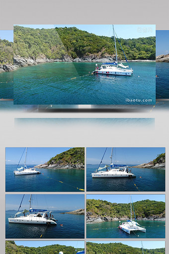 多角度航拍海上的豪华双体游艇安达曼海图片