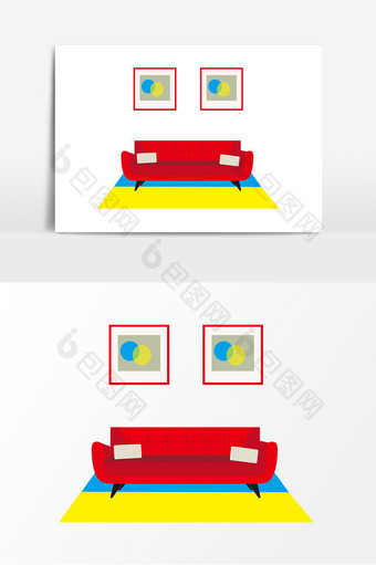 手绘客厅背景沙发元素设计图片