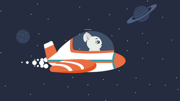 兔子坐飞船遨游太空动图GIF
