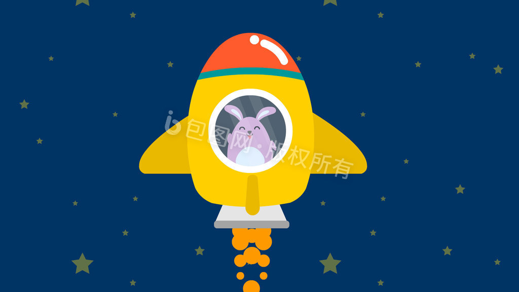 兔子和火箭飞船上太空动图GIF图片