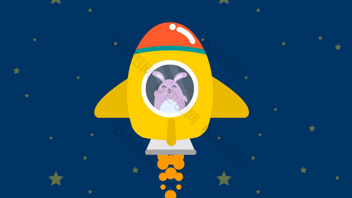 兔子和火箭飞船上太空动图gif