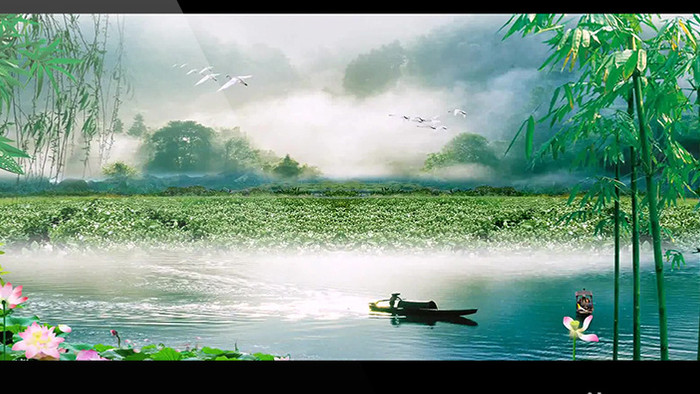 中国风格竹林小船背景视频素材