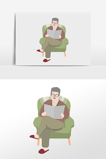 手绘父亲节快乐看报纸父亲插画图片下载