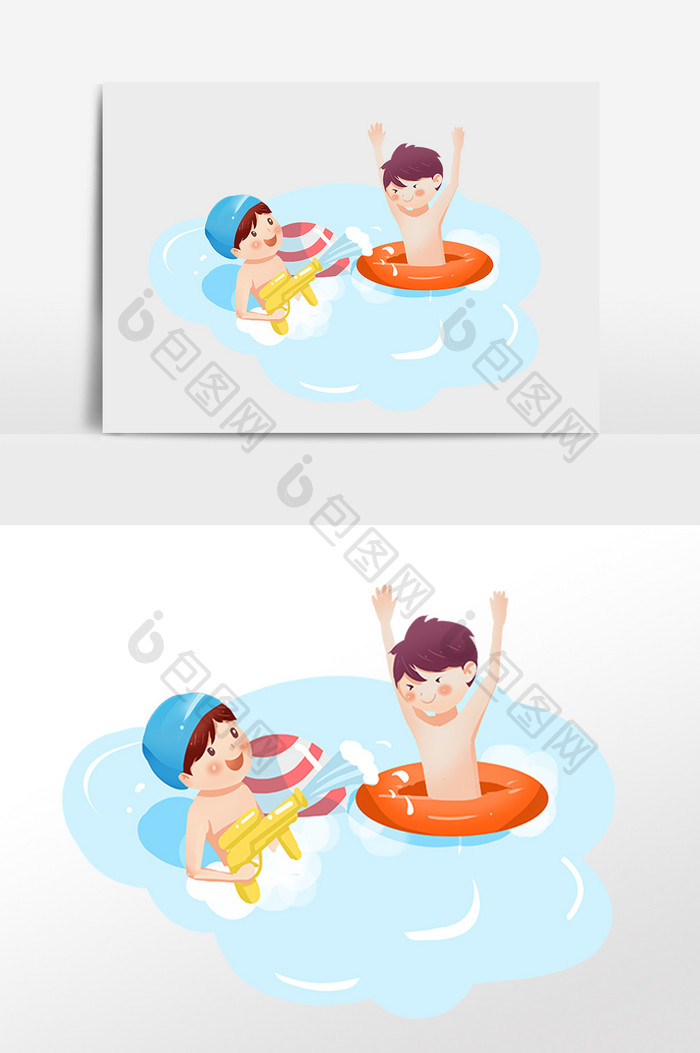 手绘六一儿童节游泳小孩插画