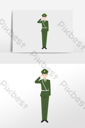 立正站岗敬礼陆军军人插画
