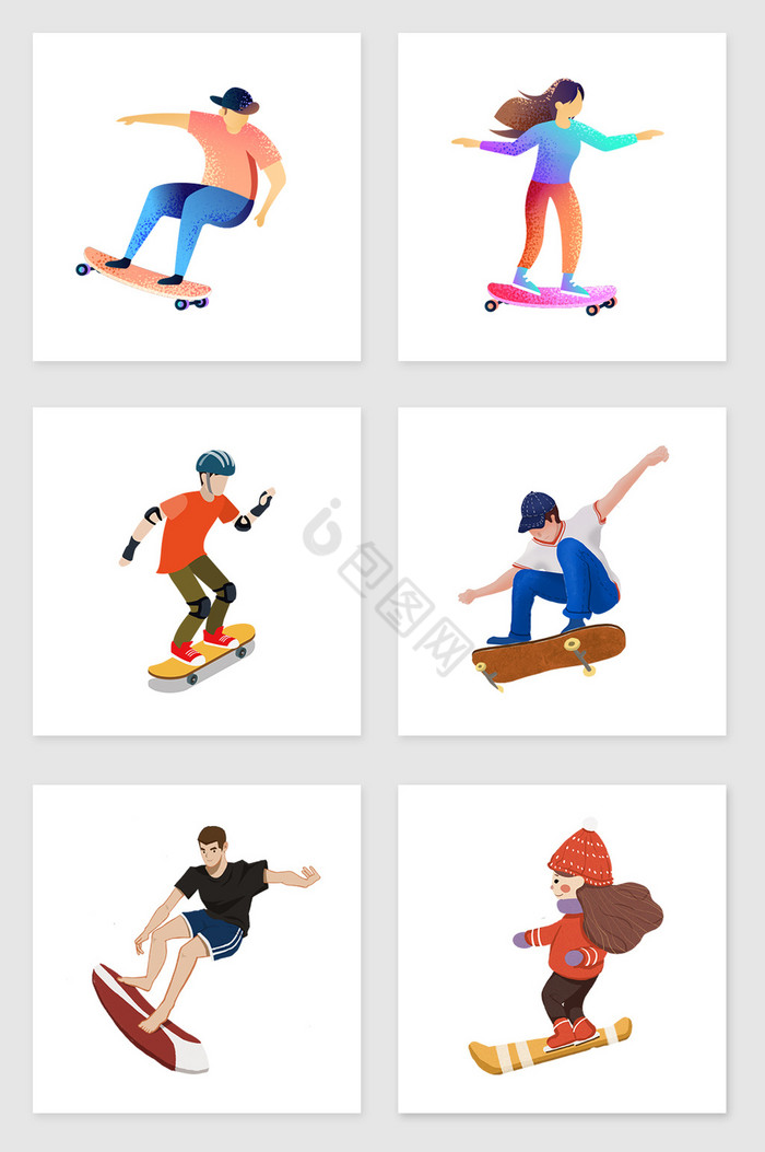 玩滑板的人套图插画图片