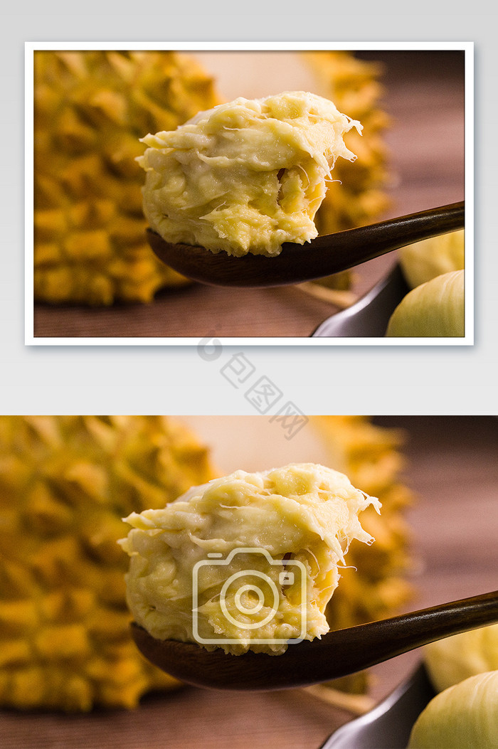 勺子里的榴莲果肉热带水果图片