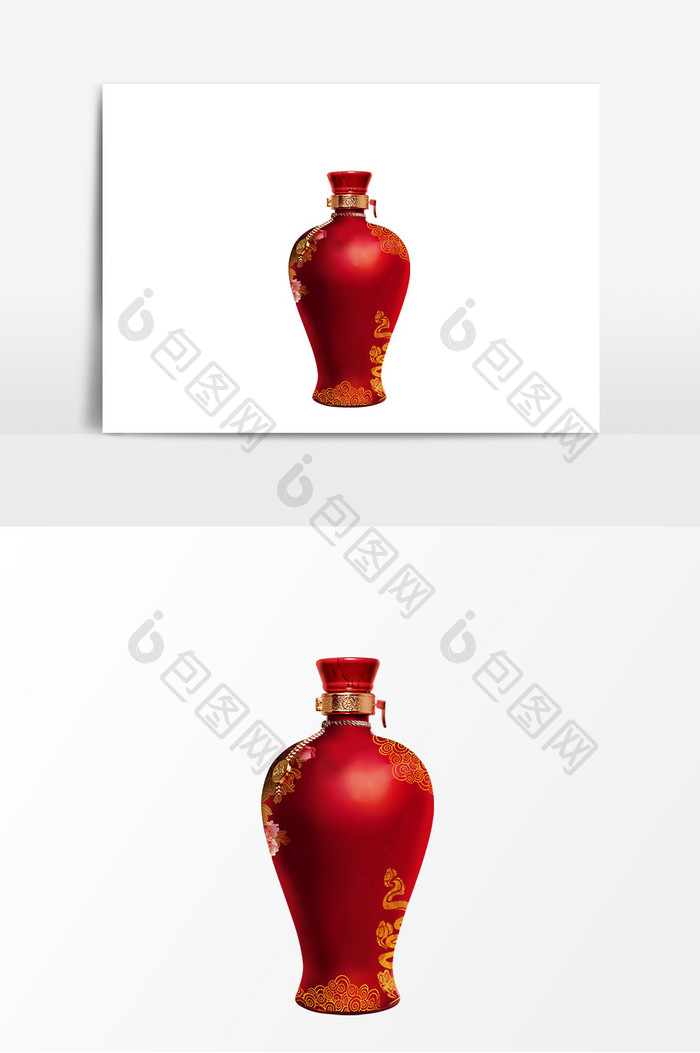 创意质感红色酒瓶装饰元素