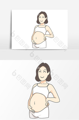 孕妇手绘卡通元素插画图片