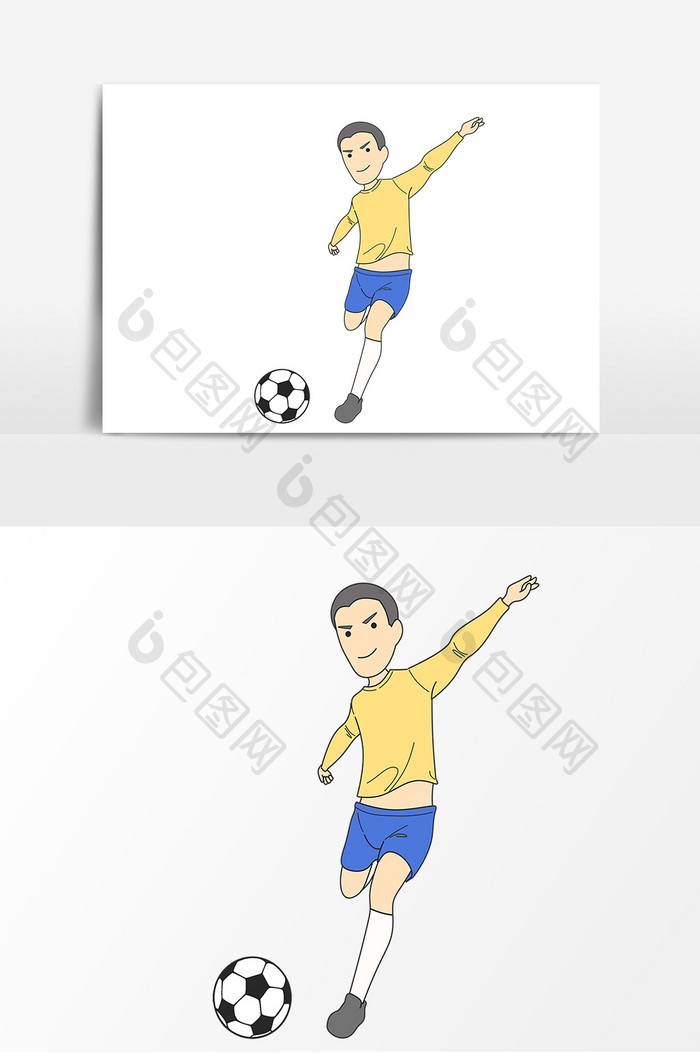 运动踢足球卡通人物元素
