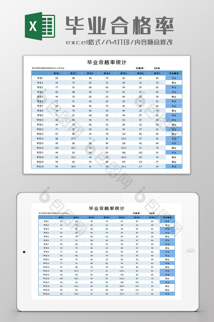 毕业合格率Excel模板