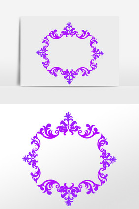 手绘古典装饰紫色花纹图案插画