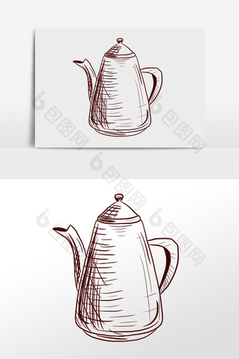 手绘线描素描厨具水壶插画图片