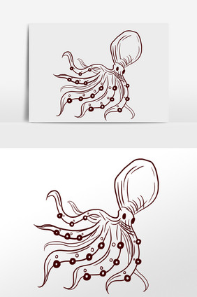 手绘线描素描水产八爪鱼插画