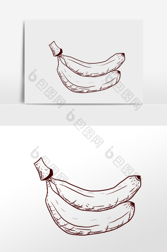 手绘线描素描水果香蕉插画