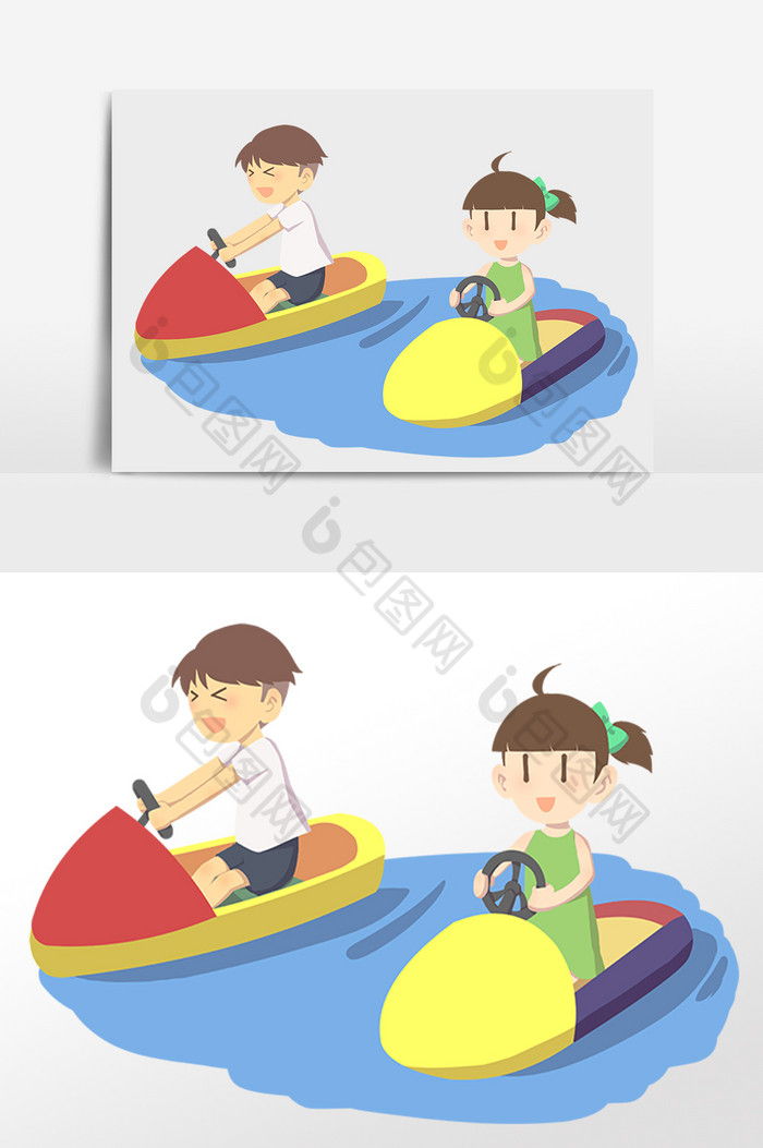 夏至戏水小孩玩气垫船插画图片图片