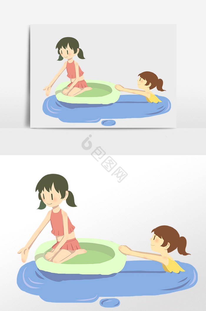夏至夏季戏水游泳女孩插画图片