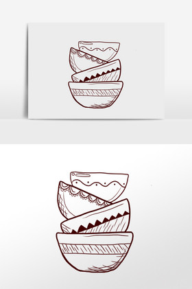 线描素描厨具餐具碗插画