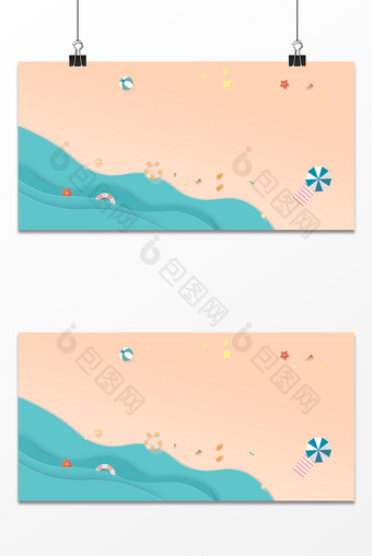 夏季沙滩浪花旅游插画黄色系背景图片