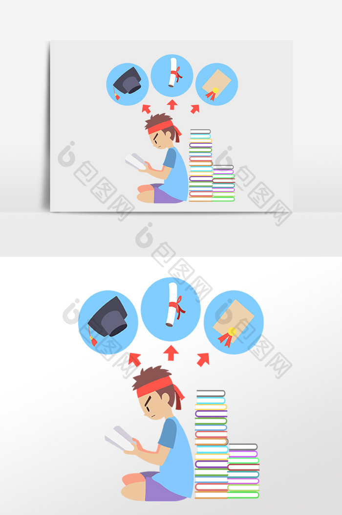 手绘高考备考学生复习功课插画