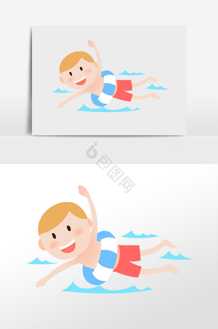儿童节快乐开心游泳男孩插画图片