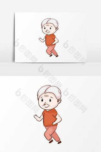 卡通手绘橙色系父亲节元素老年人跑步图片
