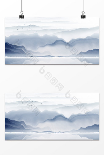 中国风水墨山水风景端午广告海报背景图图片