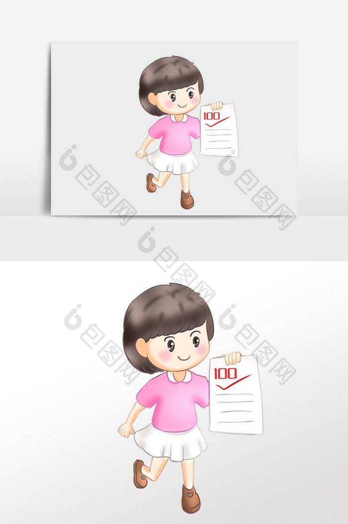 取得好成绩100分小女孩插画