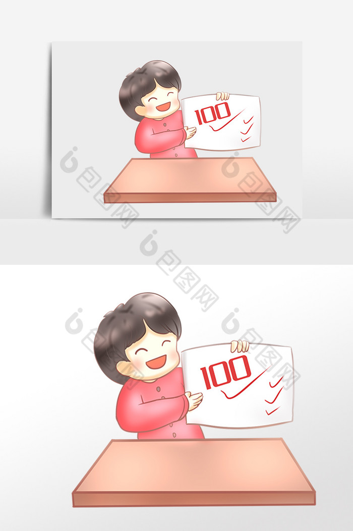 取得好成绩100分男孩插画图片