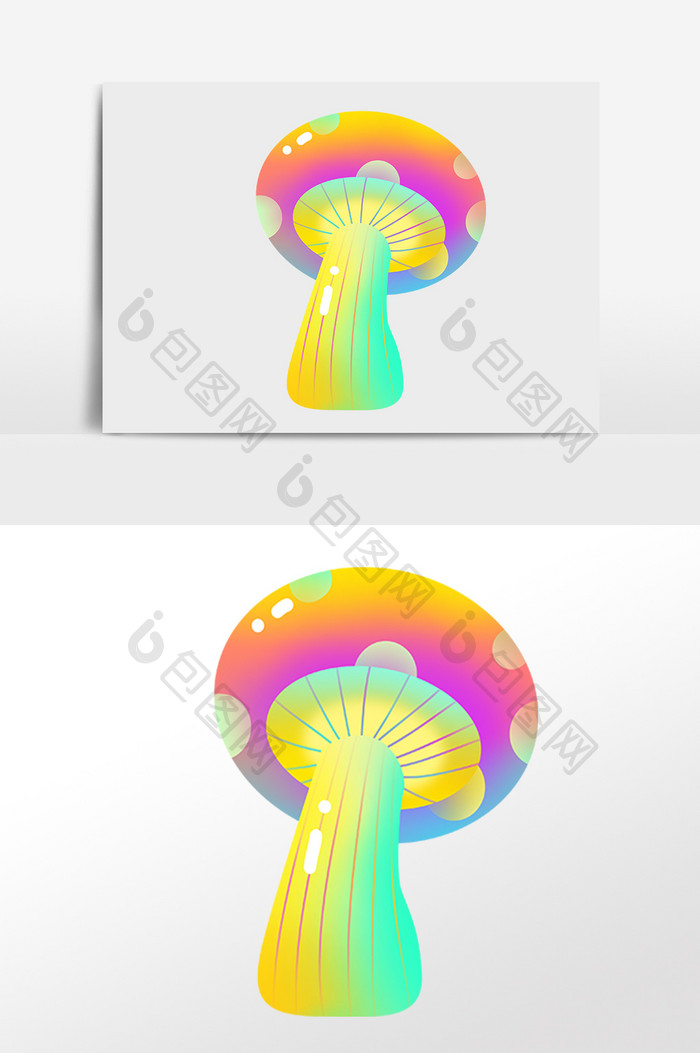手绘糖果渐融植物彩色小蘑菇插画