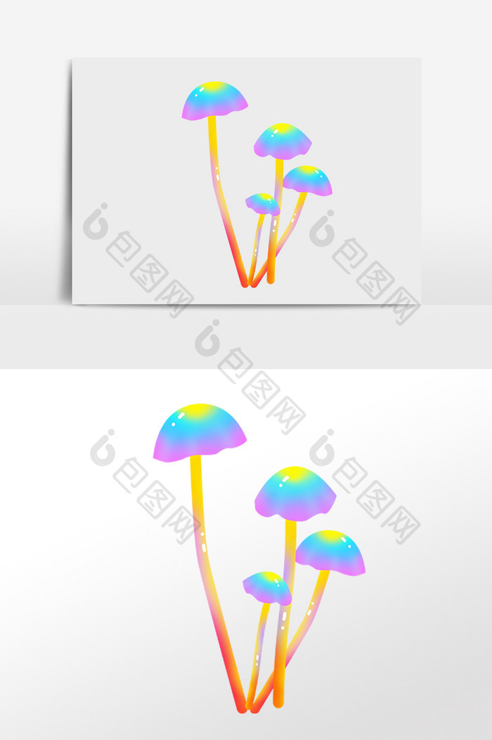 手绘唯美糖果渐融植物小蘑菇插画