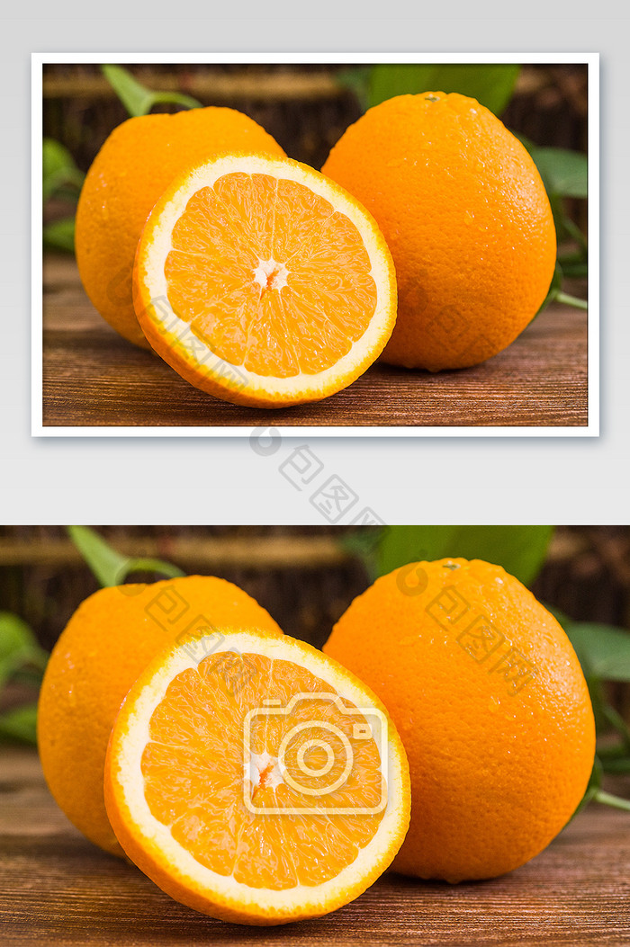 甜橙切半切片横版摄影图片橙子