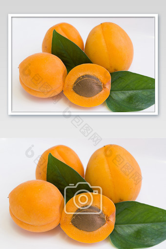 杏果肉夏日新鲜水果绿叶图片