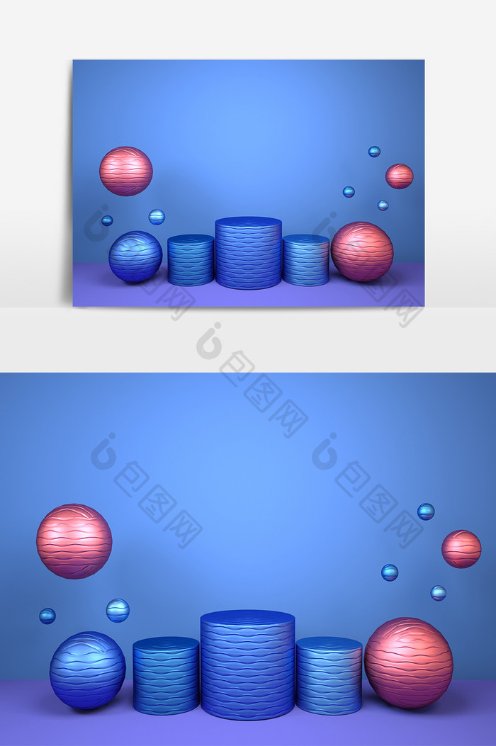 C4D简约蓝色小清新电商促销装饰场景元素