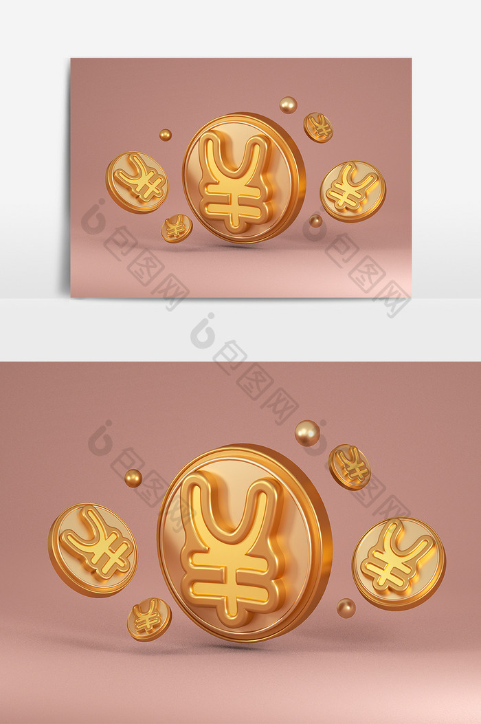 C4D金色简约小清新电商促销金币装饰元素