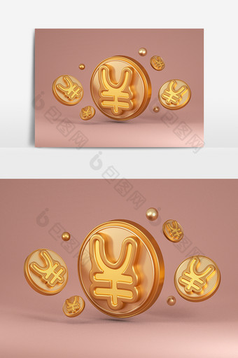 C4D金色简约小清新电商促销金币装饰元素图片