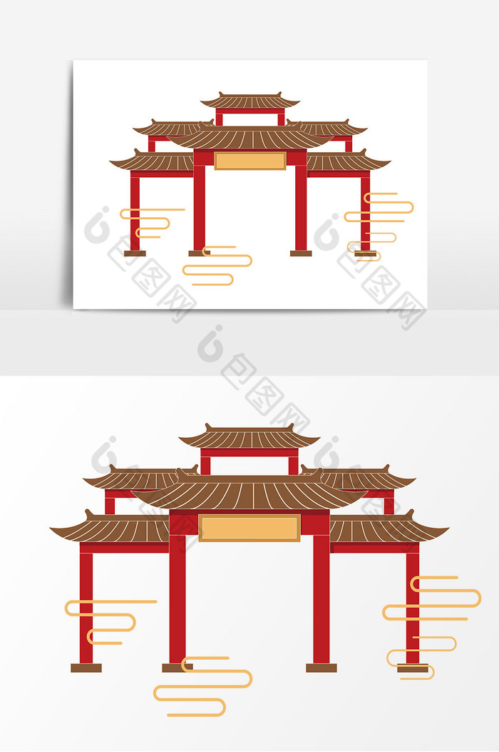 卡通中式建筑牌坊元素