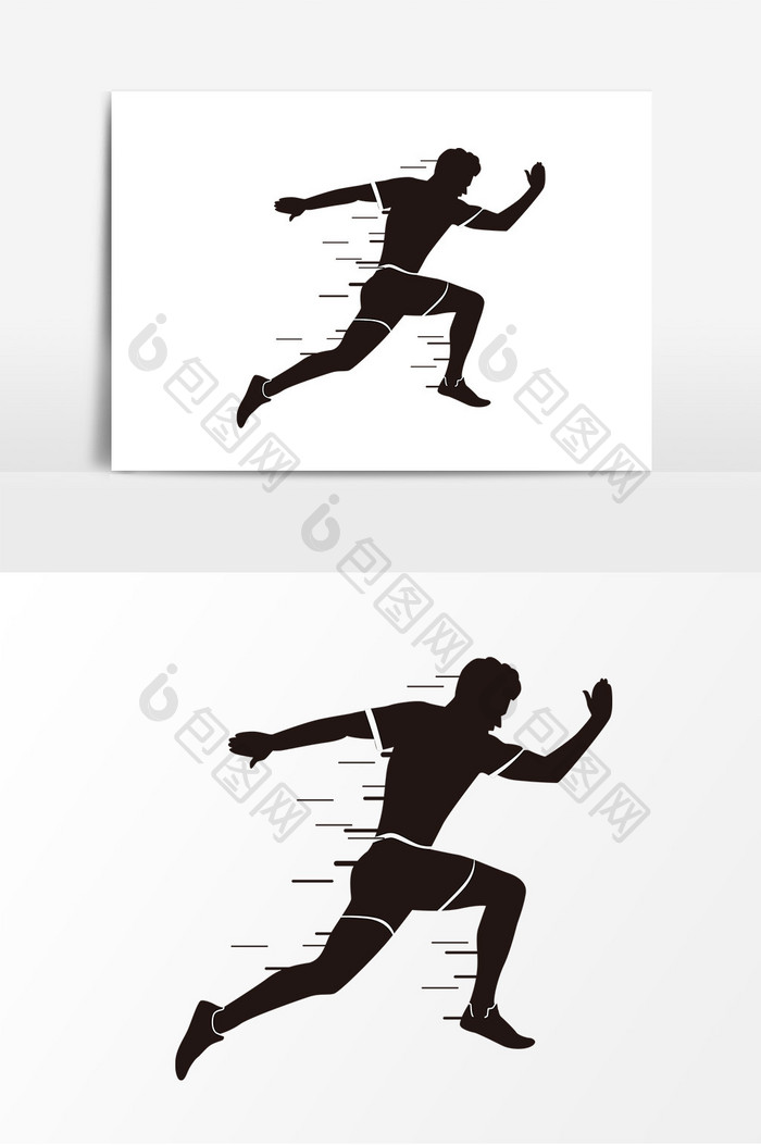 卡通跑步运动员剪影元素