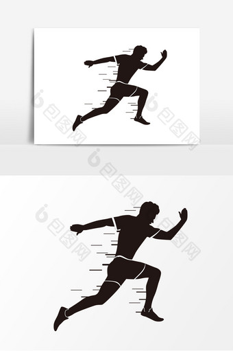 卡通跑步运动员剪影元素图片