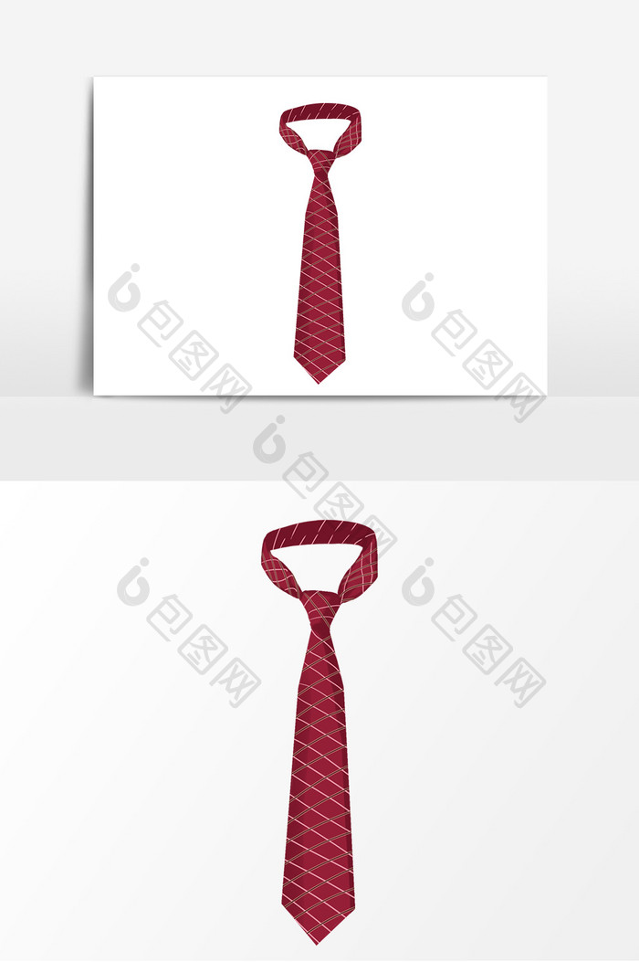 手绘父亲节红色格子领带元素
