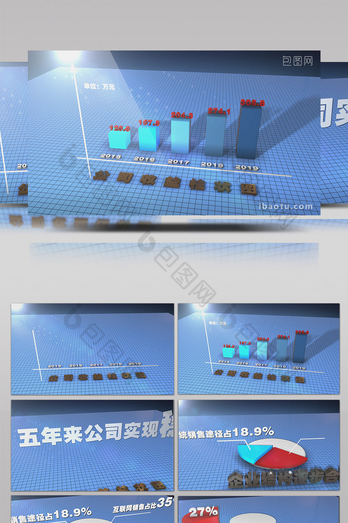 E3D企业柱状图业绩解读AE模板