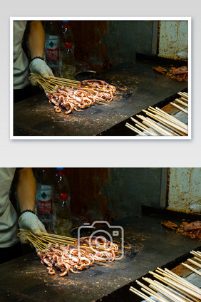 餐饮美食夜宵大排档铁板鱿鱼摄影图