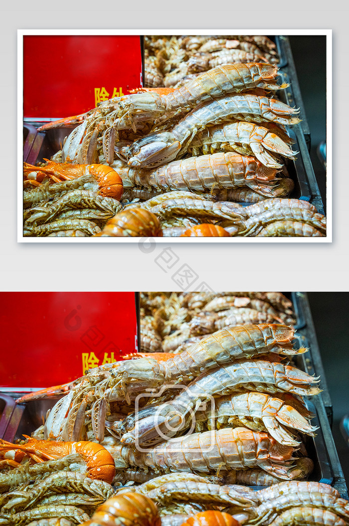 餐饮美食新鲜皮皮虾虾姑爬虾摄影图