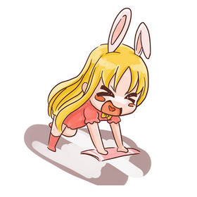 二次元gif表情包可爱的兔兔女孩擦地