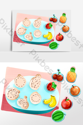 儿童节儿童玩具水果拼图插画