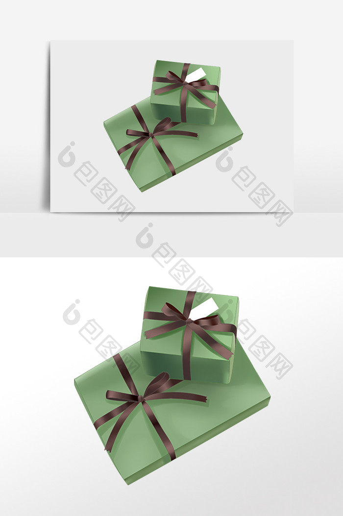 手绘情人节礼物绿色礼盒插画