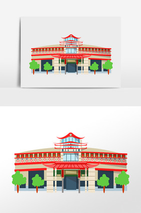 手绘城市地标建筑博物馆插画