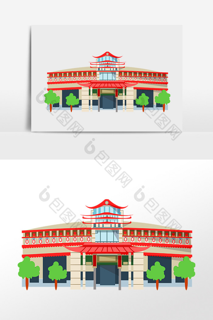 手绘城市地标建筑博物馆插画