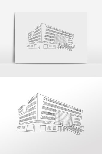 手绘线描素描简笔图书馆画建筑插画图片下载